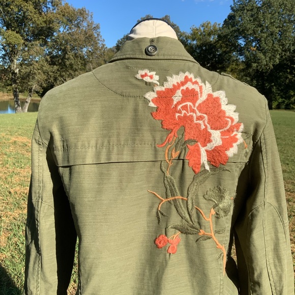Anthropologie Hei Hei Floral Embroidered Field Utility Military  Green Jacket M - Picture 4 of 10